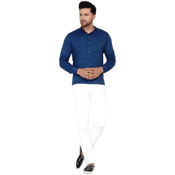 Blue plain rayon men-kurtas 5
