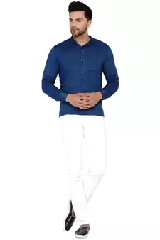 Blue plain rayon men-kurtas