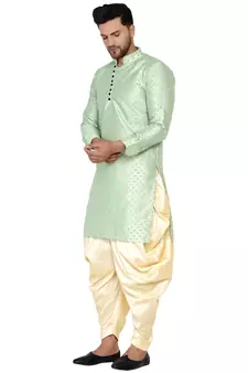 Green printed banarasi men-kurtas