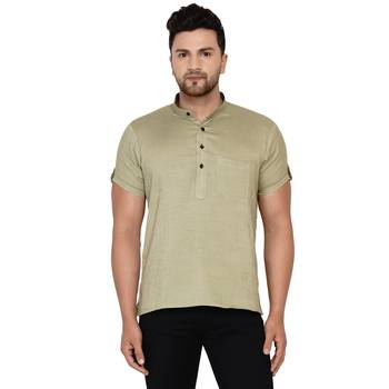 Beige plain rayon men-kurtas 1