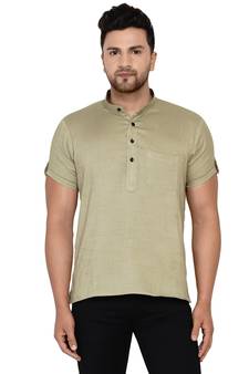 Beige plain rayon men-kurtas
