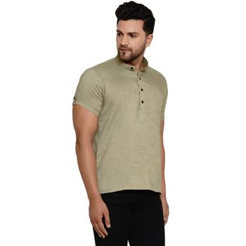 Beige plain rayon men-kurtas 2