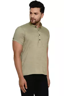 Beige plain rayon men-kurtas