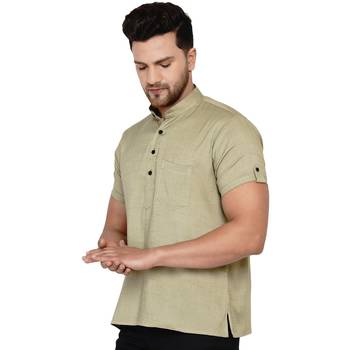 Beige plain rayon men-kurtas 3