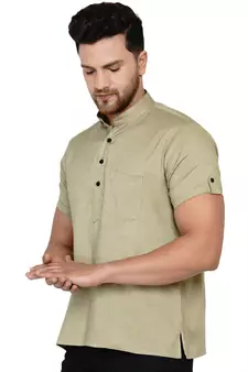 Beige plain rayon men-kurtas