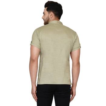 Beige plain rayon men-kurtas 4