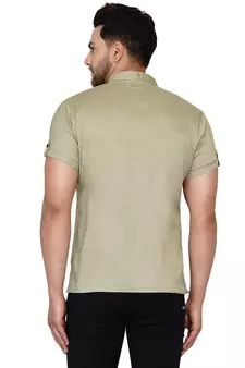 Beige plain rayon men-kurtas