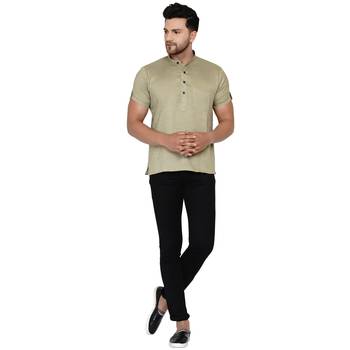 Beige plain rayon men-kurtas 5