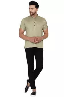 Beige plain rayon men-kurtas