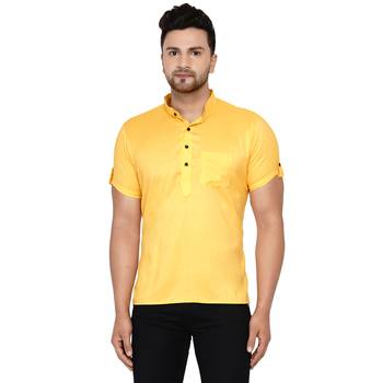 Yellow plain rayon men-kurtas 1
