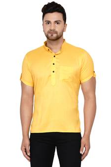 Yellow plain rayon men-kurtas