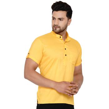 Yellow plain rayon men-kurtas 2