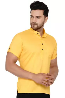 Yellow plain rayon men-kurtas
