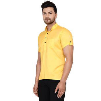 Yellow plain rayon men-kurtas 3