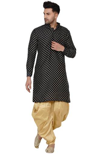 Black printed banarasi men-kurtas