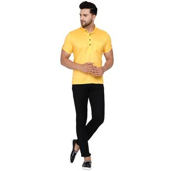 Yellow plain rayon men-kurtas 5
