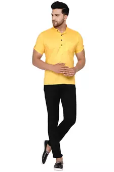 Yellow plain rayon men-kurtas