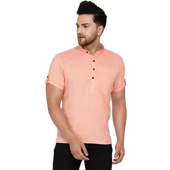 Pink plain rayon men-kurtas 1