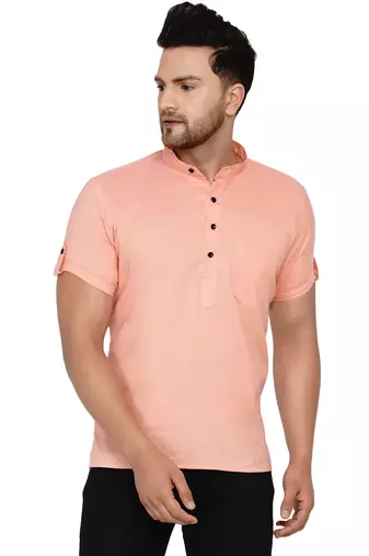 Pink plain rayon men-kurtas