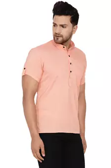 Pink plain rayon men-kurtas