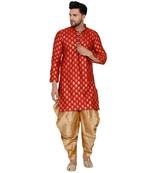 Red printed banarasi men-kurtas
