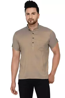 Beige plain rayon men-kurtas