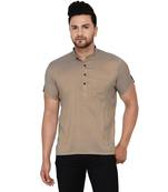 Beige plain rayon men-kurtas