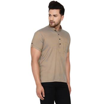 Beige plain rayon men-kurtas 2