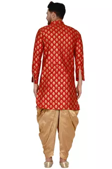 Red printed banarasi men-kurtas