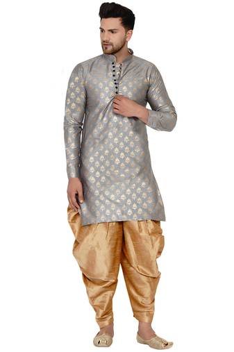 Grey printed banarasi men-kurtas