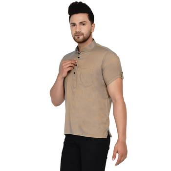 Beige plain rayon men-kurtas 3
