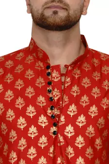 Red printed banarasi men-kurtas