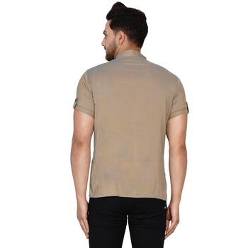 Beige plain rayon men-kurtas 4
