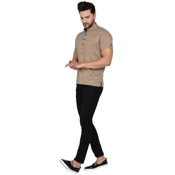 Beige plain rayon men-kurtas 5