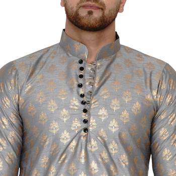 Grey printed banarasi men-kurtas 5