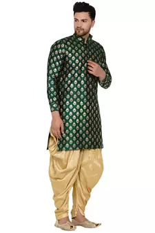 Green printed banarasi men-kurtas