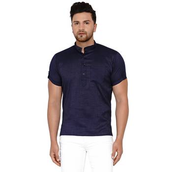 Blue plain rayon men-kurtas 1