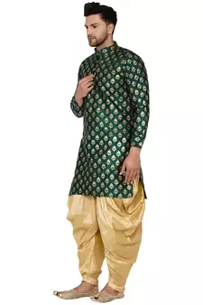 Green printed banarasi men-kurtas
