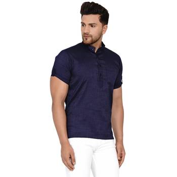 Blue plain rayon men-kurtas 2