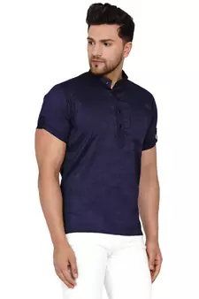 Blue plain rayon men-kurtas