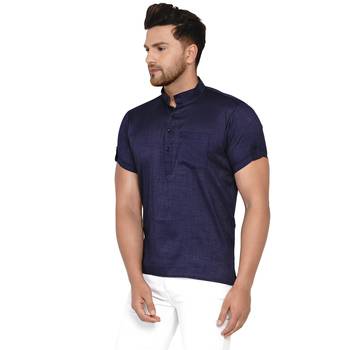 Blue plain rayon men-kurtas 3