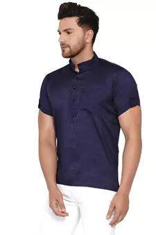 Blue plain rayon men-kurtas