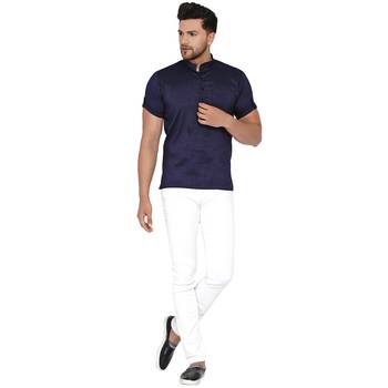 Blue plain rayon men-kurtas 5