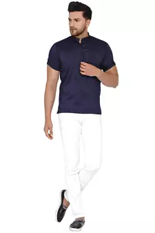 Blue plain rayon men-kurtas