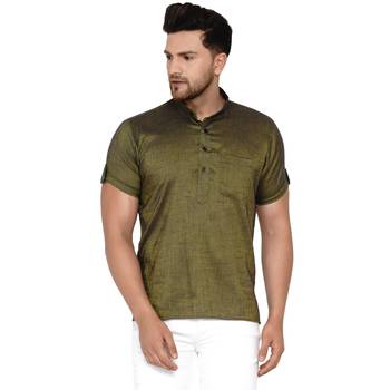 Green plain rayon men-kurtas 1