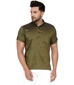 Green plain rayon men-kurtas