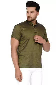 Green plain rayon men-kurtas