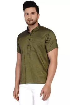 Green plain rayon men-kurtas