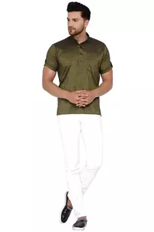 Green plain rayon men-kurtas