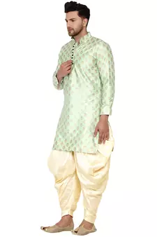 Green printed banarasi men-kurtas